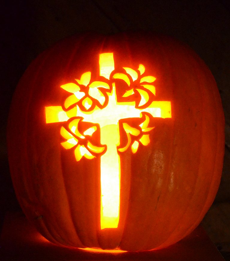 Christian-Cross-carved-pumpkin - Pumpkin Glow